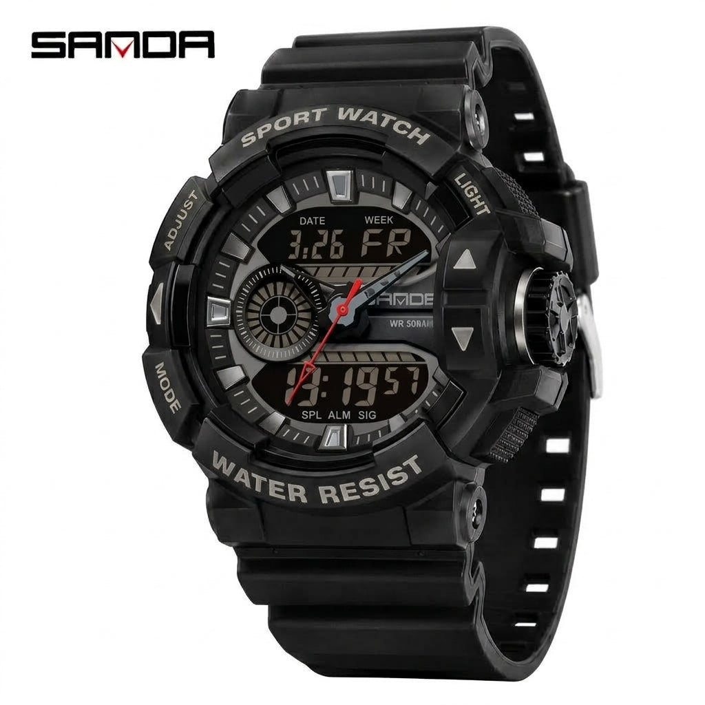SANDA 3129 Black Grey Sport Watch - Full Front