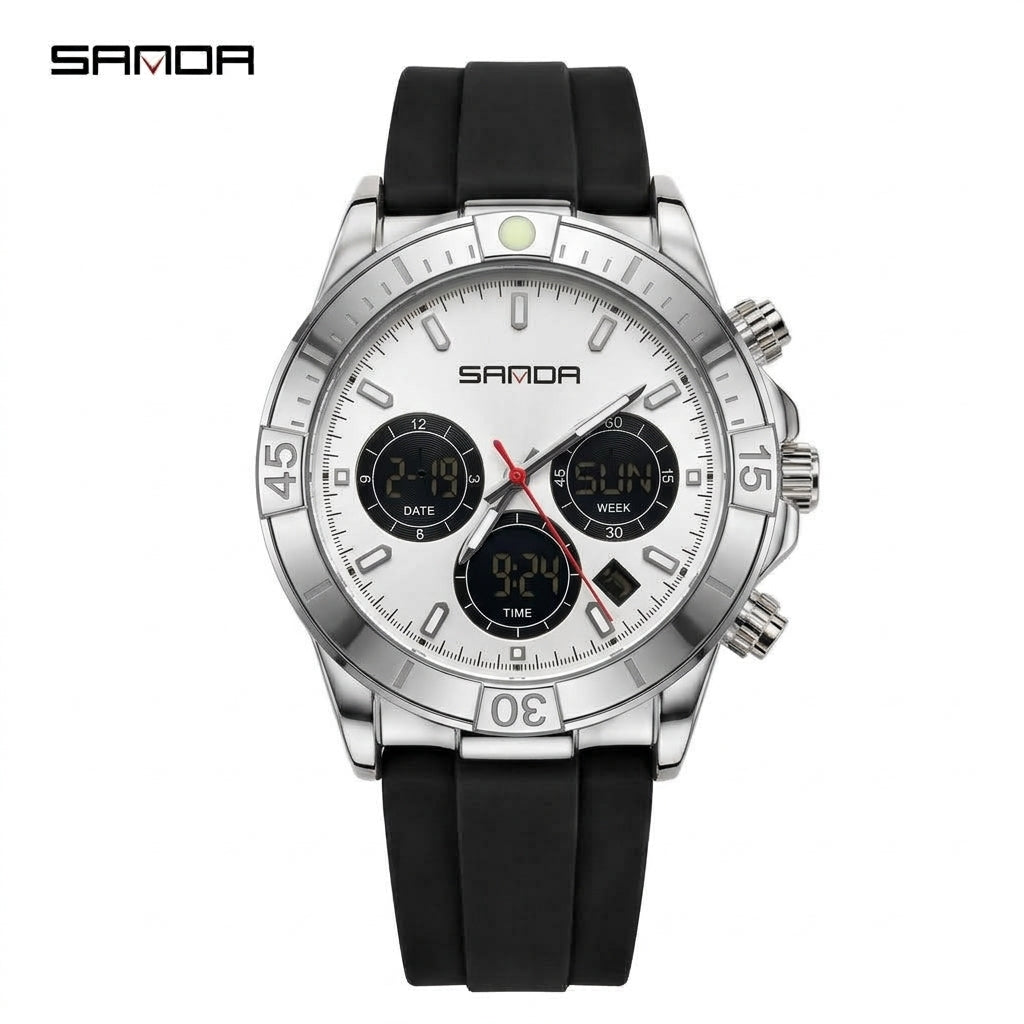SANDA 6192 Silver White Men's Sport Watch - Lifestyle Shot
