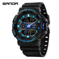 SANDA 3129 Black Blue Sport Watch - Side Angle