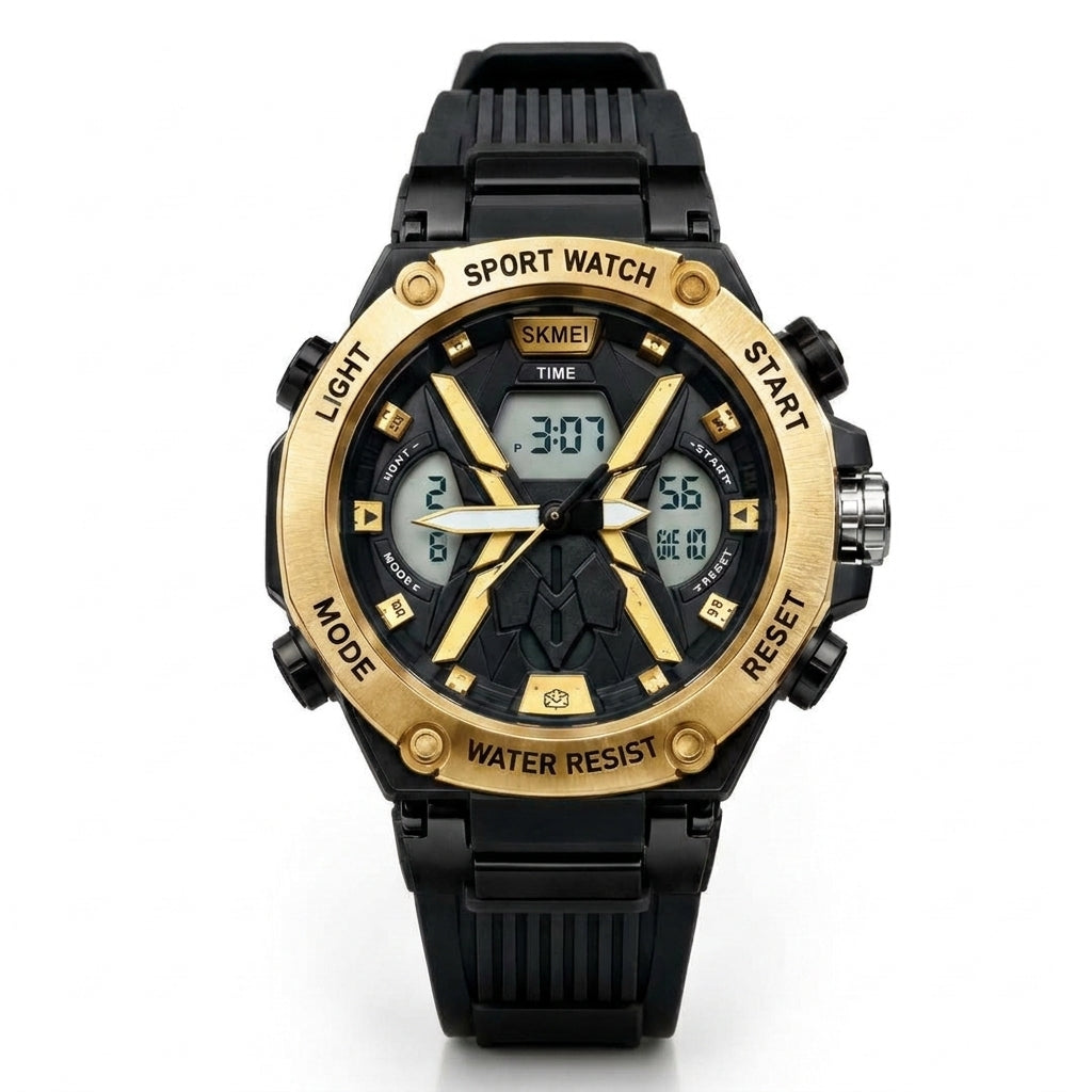SKMEI 2602 Black Gun Metal Blue Sport Watch - Side Angle