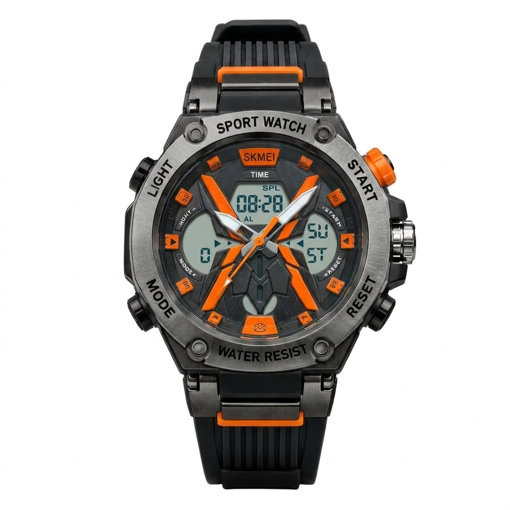 SKMEI 2602 Black Gun Metal Orange Sport Watch - Front View