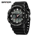 SANDA 3129 Black White Sport Watch - Front View