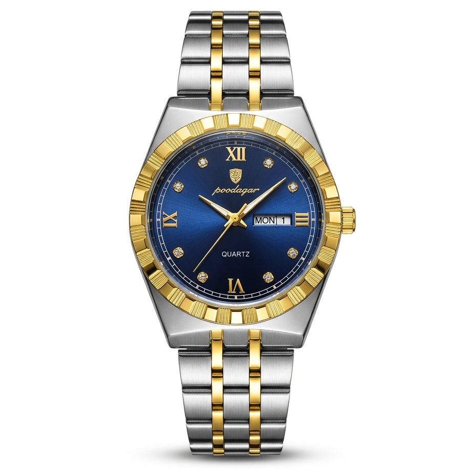 Poedagar 872 Men's Watch PG GD BL| Gold blue