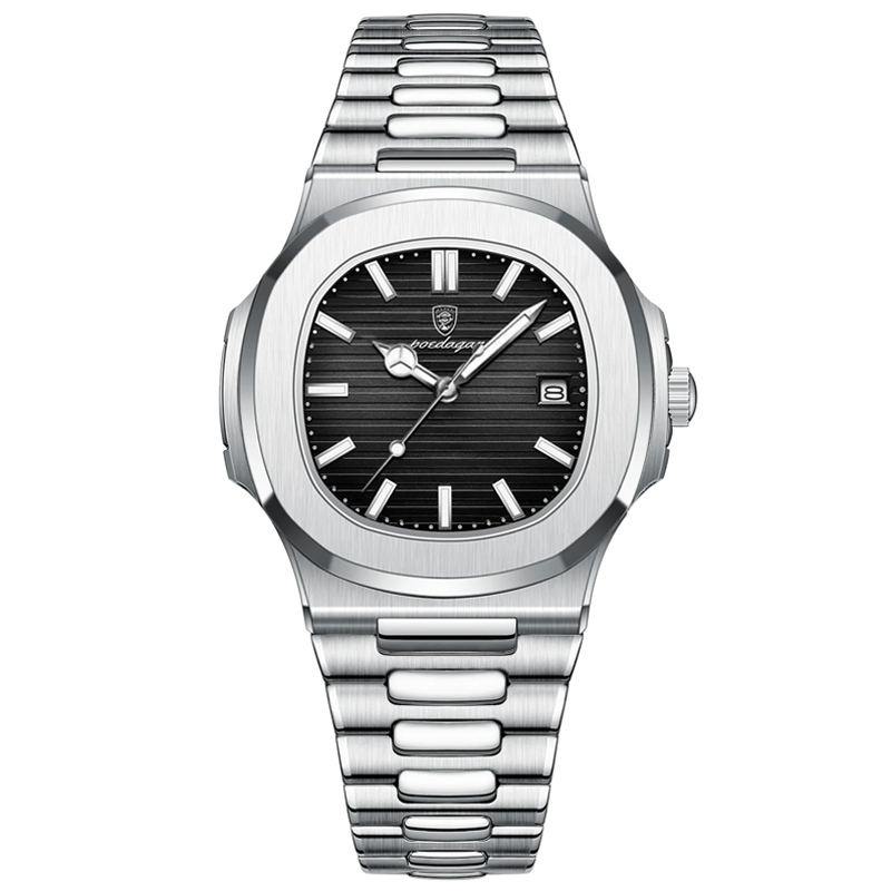 Poedagar 613 Men's Watch PSLBLK  | Silver Black