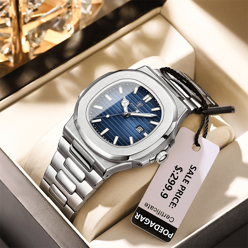 Poedagar 613 Men's Watch PSLBL  | Silver Blue