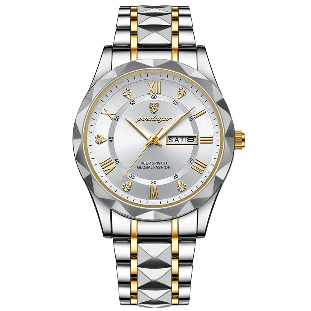 Poedagar 615 Men's Watch PG GD WH | Gold White