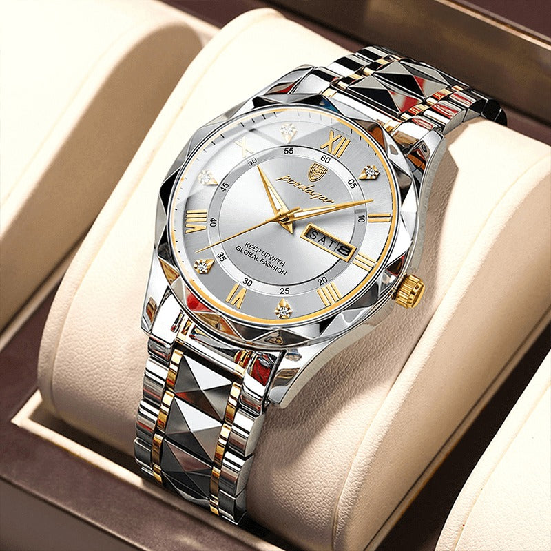 Poedagar 615 Men's Watch PG GD WH | Gold White