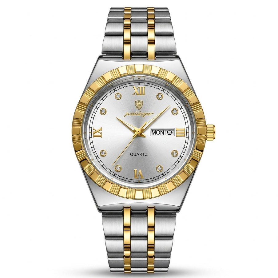 Poedagar 872 Men's Watch PG GD WH| Gold White