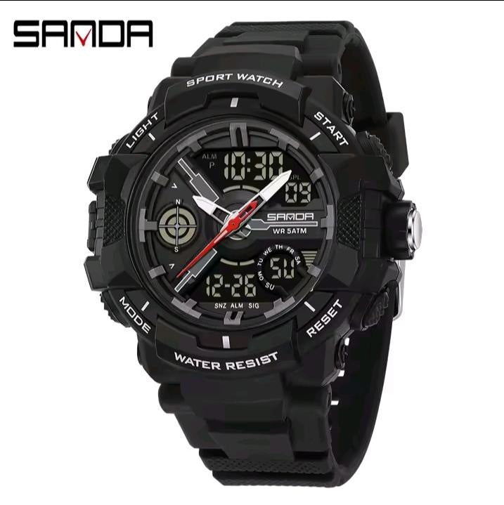 SANDA 6226 Sports Watch – All Black, front view