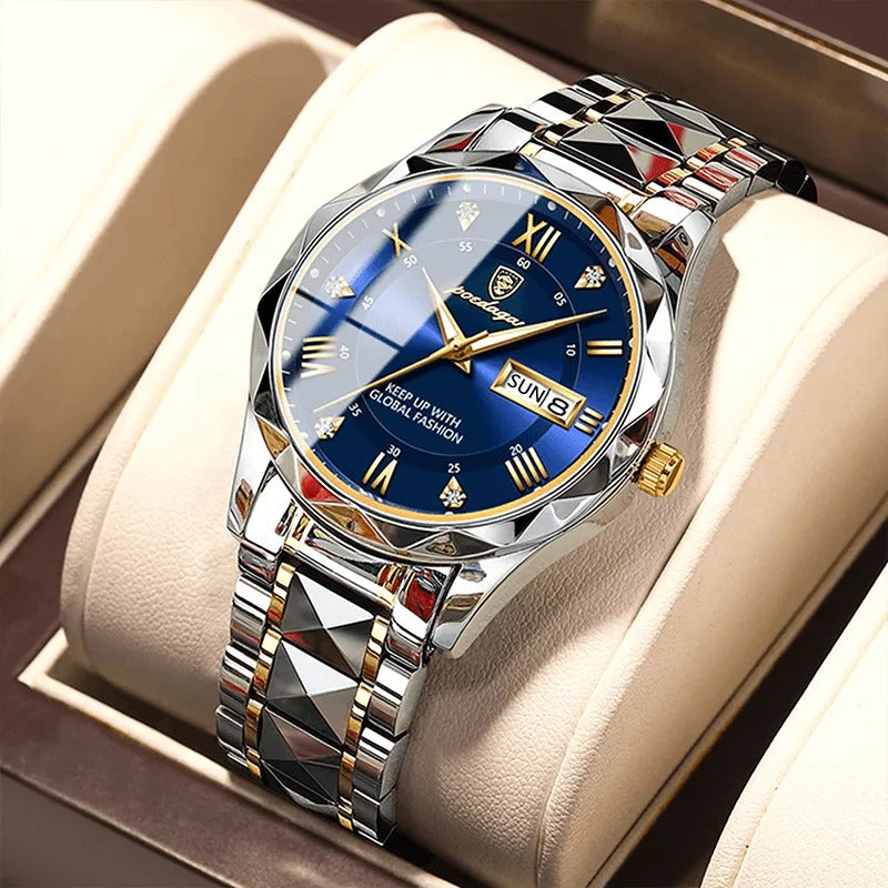 Poedagar 615 Men's Watch PG GD BL  | Gold Blue