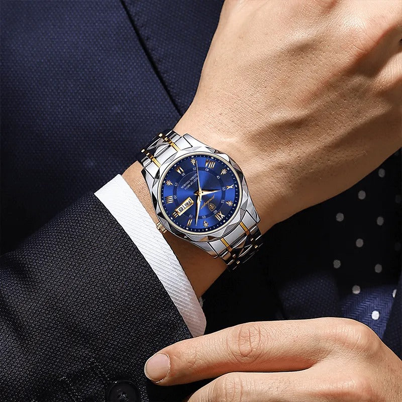 Poedagar 615 Men's Watch PG GD BL  | Gold Blue