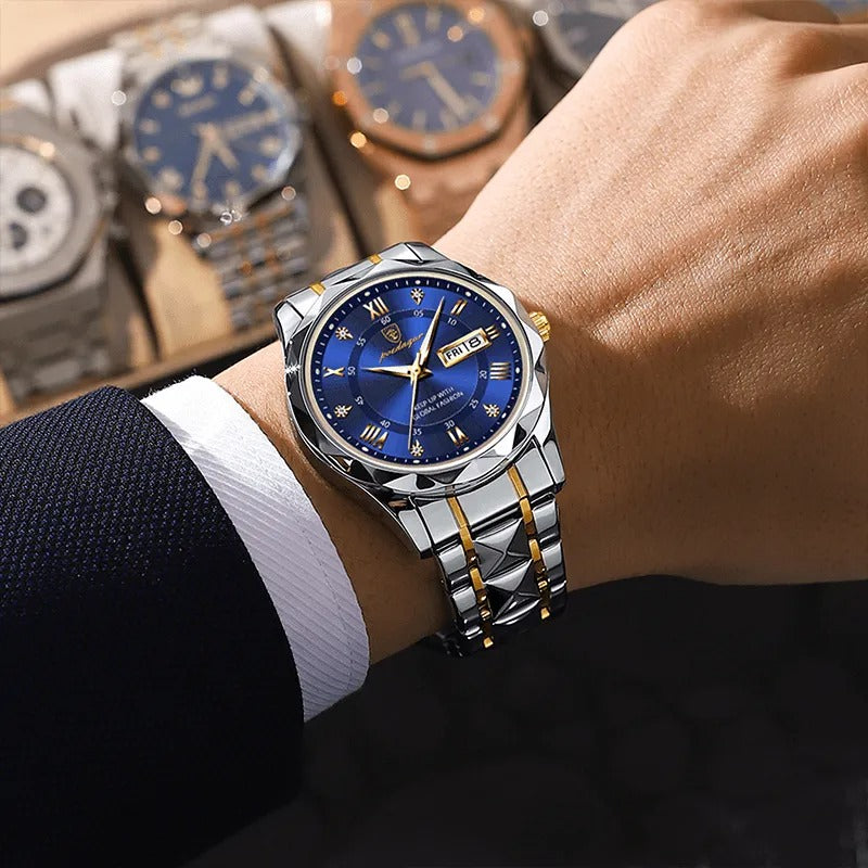 Poedagar 615 Men's Watch PG GD BL  | Gold Blue
