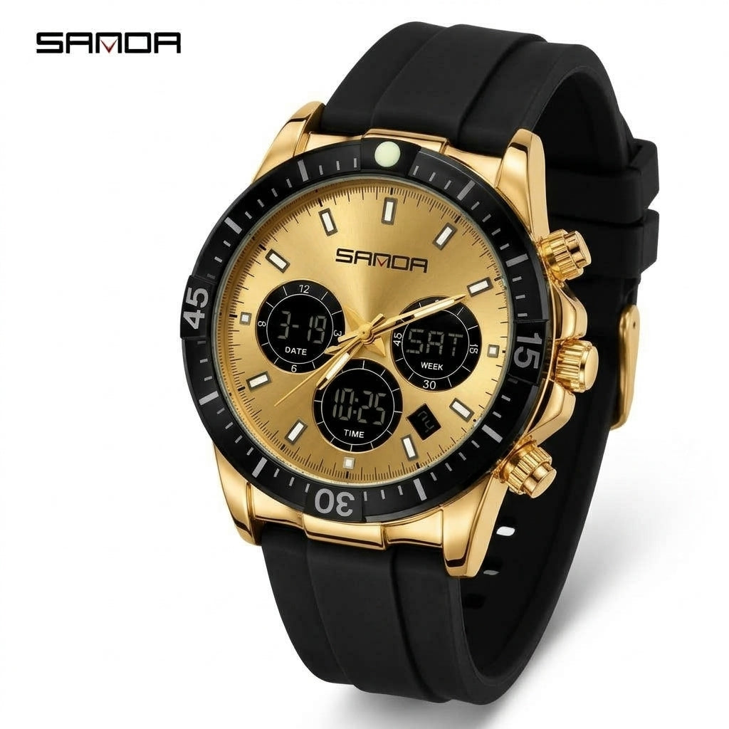 SANDA 6192 Men's Sport Dual Display Watch - Side Angle View