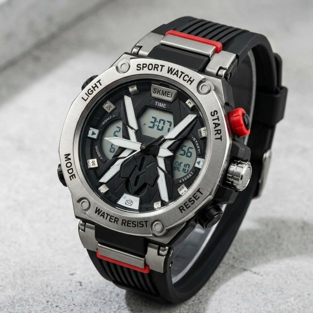 SKMEI 2602 Dual Display Sport Watch - Angle view on grey surface