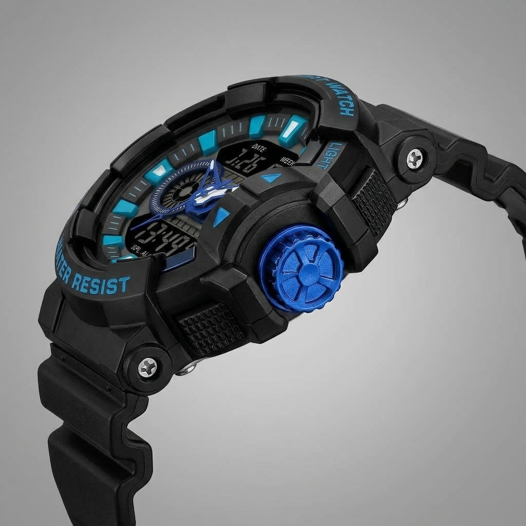 SANDA 3129 Black Blue Sport Watch - Full Front