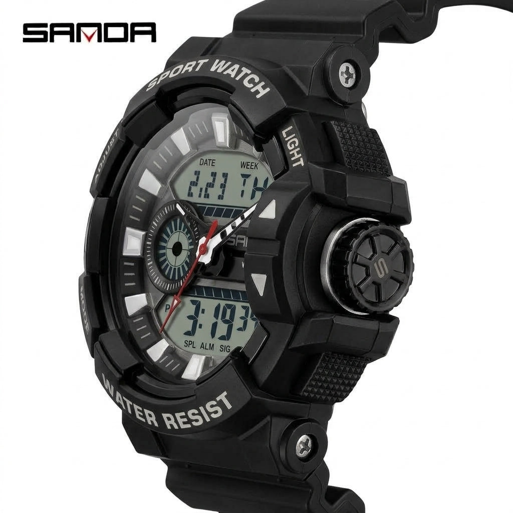SANDA 3129 Black White Sport Watch - Full Front