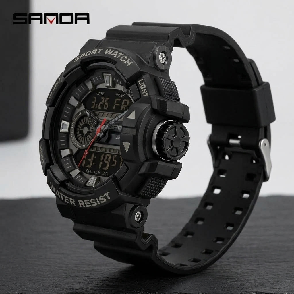 SANDA 3129 Men's Sport Tactical Watch | Black Grey
