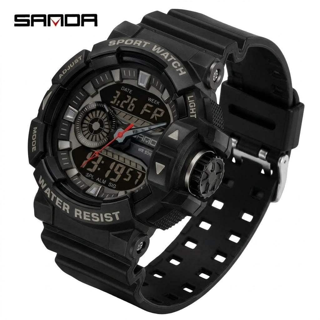 SANDA 3129 Men's Sport Tactical Watch | Black Grey