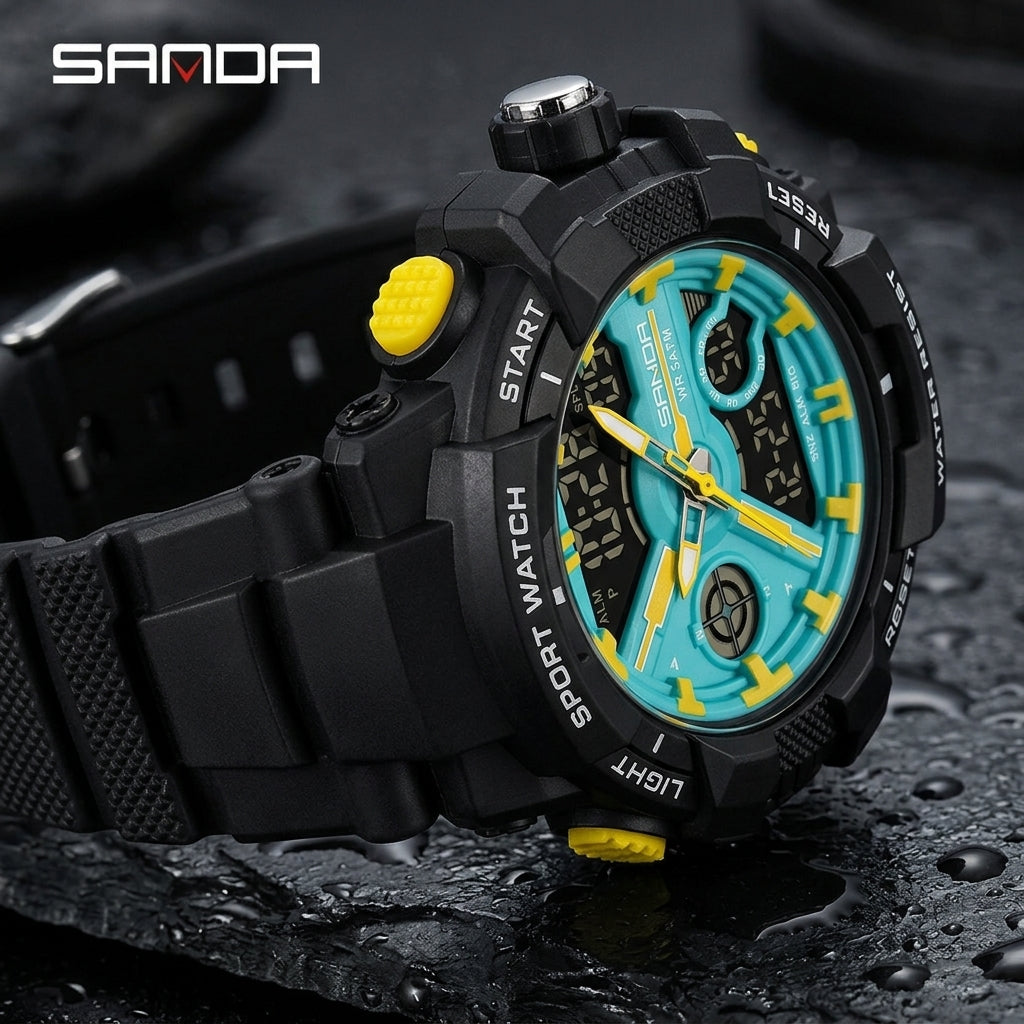 SANDA 6226 Sports Watch – three-quarter angle view showing case profile