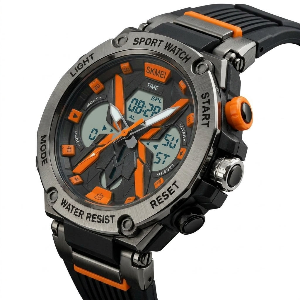 SKMEI 2602 Black Gun Metal Orange Sport Watch - Angle View
