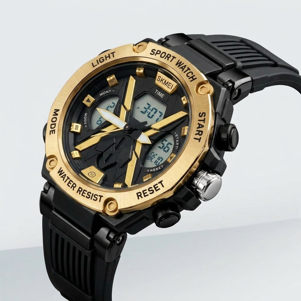 SKMEI 2602 Black Gun Metal Blue Sport Watch - Detail View