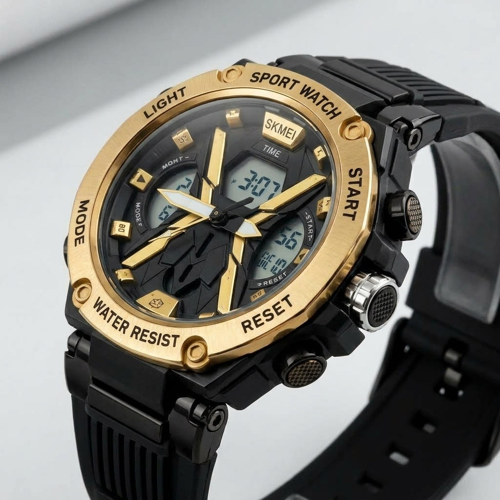 SKMEI 2602 Black Gun Metal Blue Sport Watch - Angle View